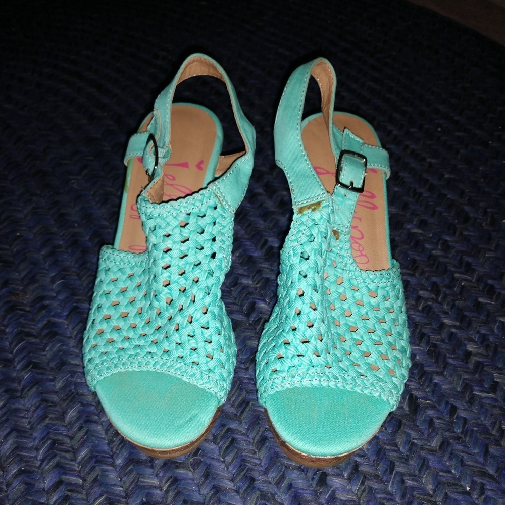 Jellypop teal cork wedges